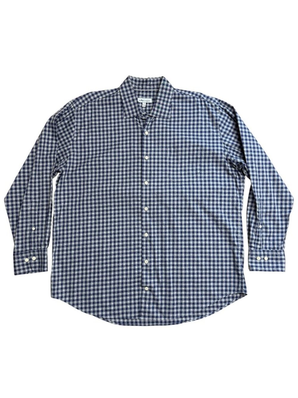 PETER MILLAR BUTTON UP DRESS SHIRT MENS XL BLUE GRAY CHECK BUSINESS CASUAL FALL